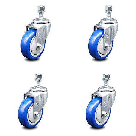 Service Caster 4 Inch Blue Polyurethane Wheel Swivel 1/2 Inch Threaded Stem Caster Set SCC SCC-TS20S414-PPUB-BLUE-121315-4
